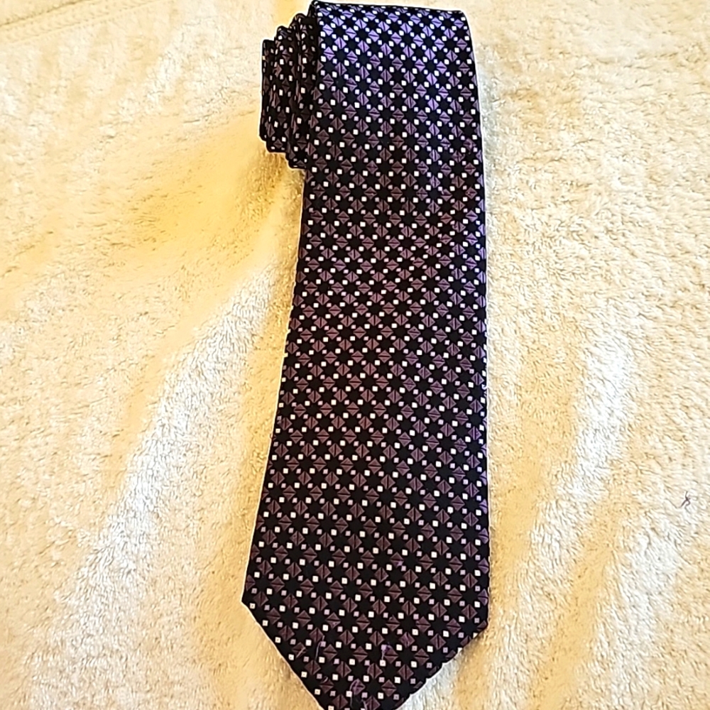 George Foreman Genuine Hand Made Silk Tie, Purple, Black & White